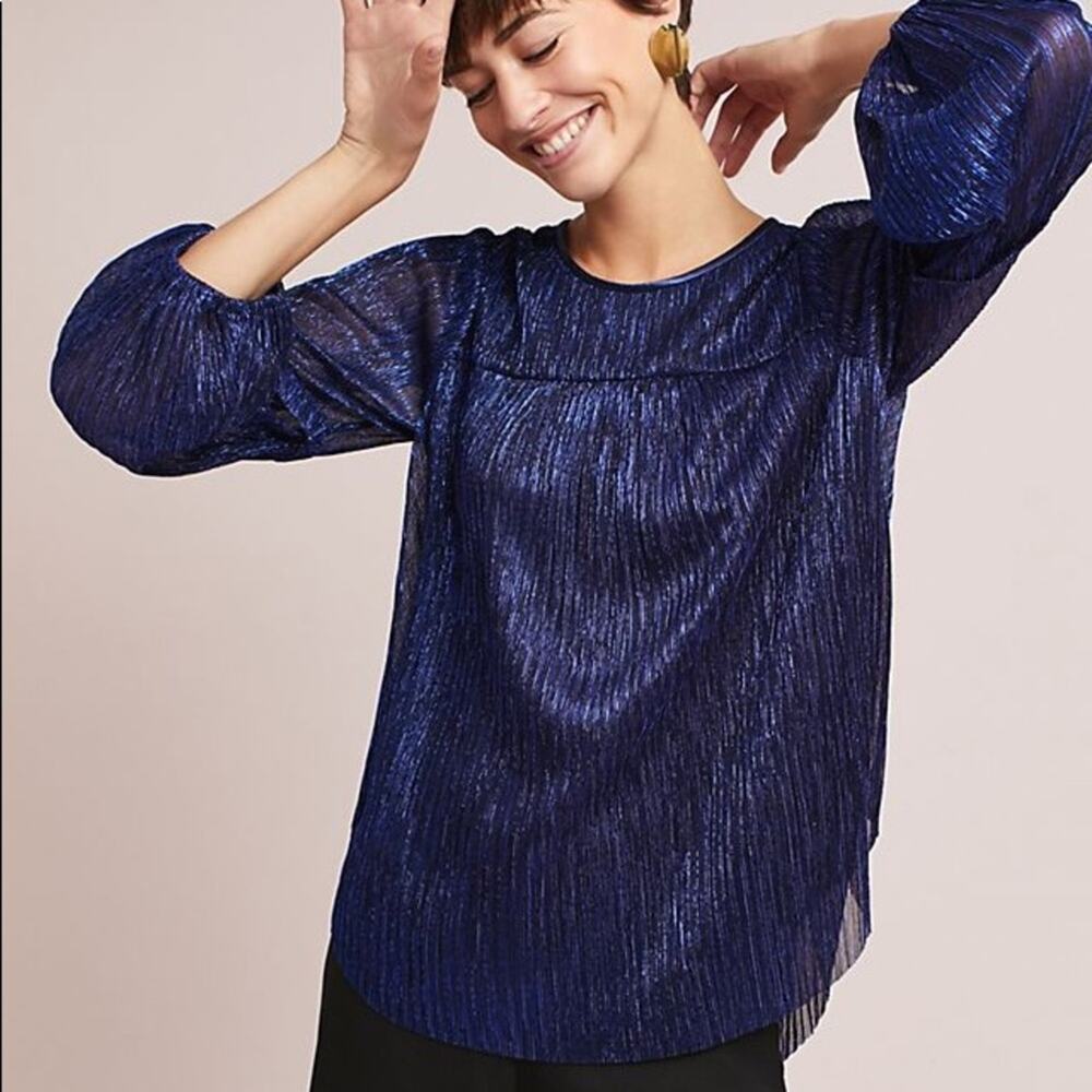 Anthropologie Moulinette Soeurs Metallic Blue Top X-SMALL BRAND NEW WITH TAGS